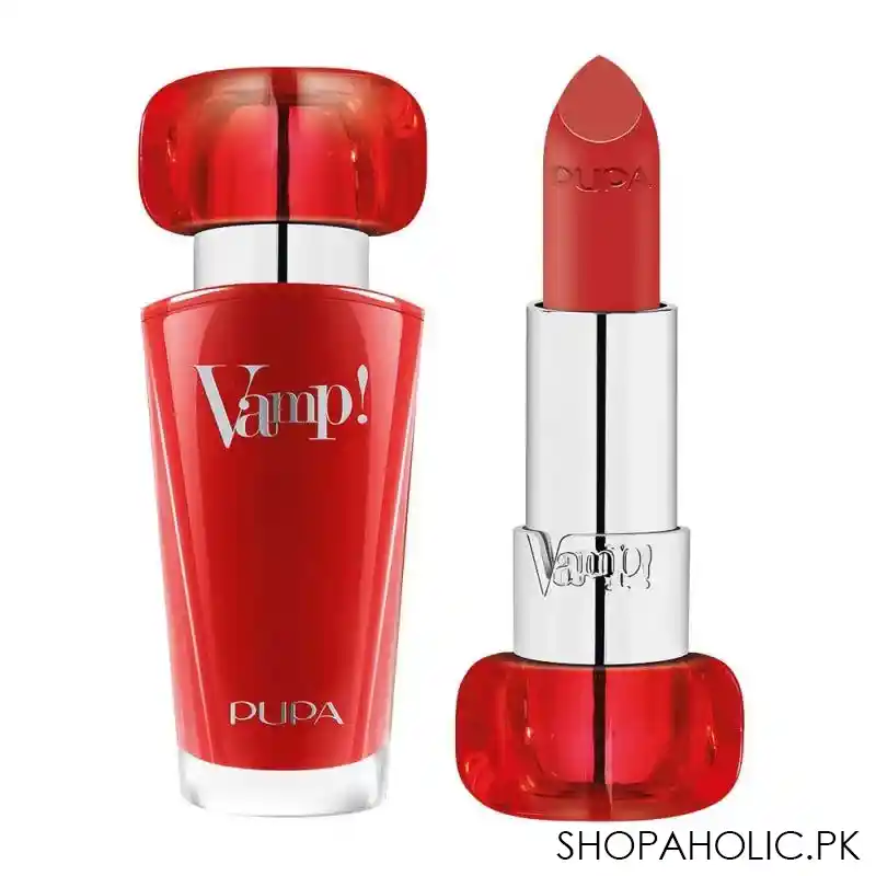 pupa milano vamp extreme colour lipstick with plumping treatment, 304, red flame main image