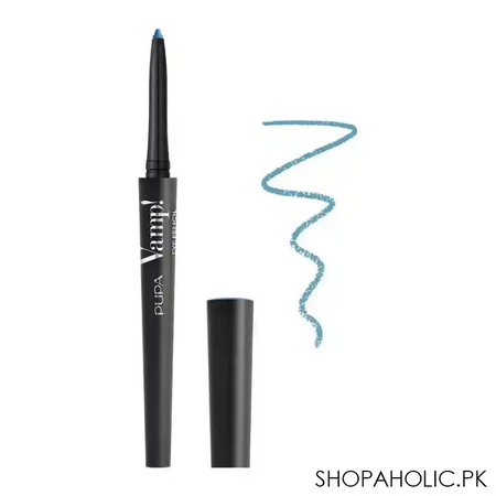 pupa milano vamp eye pencil 2 in 1 eyeliner and kajal waterproof, 403, eccentric blue main image