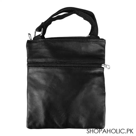 Pure Leather Shoulder Bag With Zipper Pockets, Black, For Men & Women - Main Image