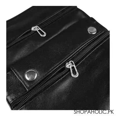 Pure Leather Shoulder Bag With Zipper Pockets, Black, For Men & Women - Image 3