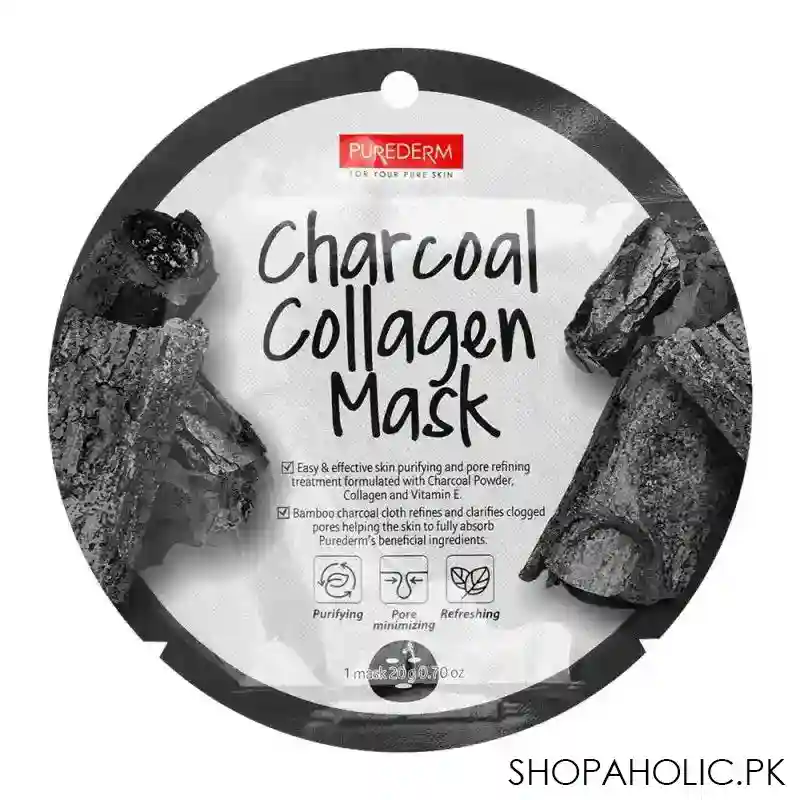 purederm charcoal collagen face mask, 18g main image