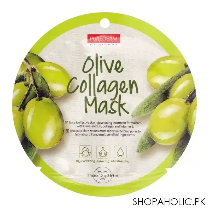 purederm olive collagen face mask, 18g main image