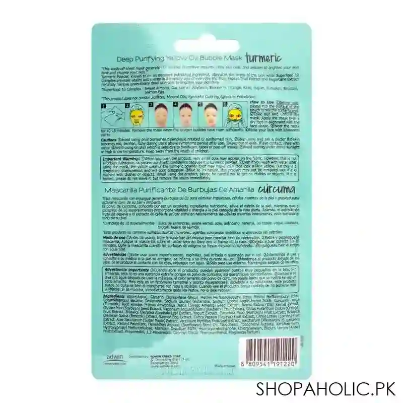 purederm turmeric deep purifying yellow o2 bubble face mask, 25g image2