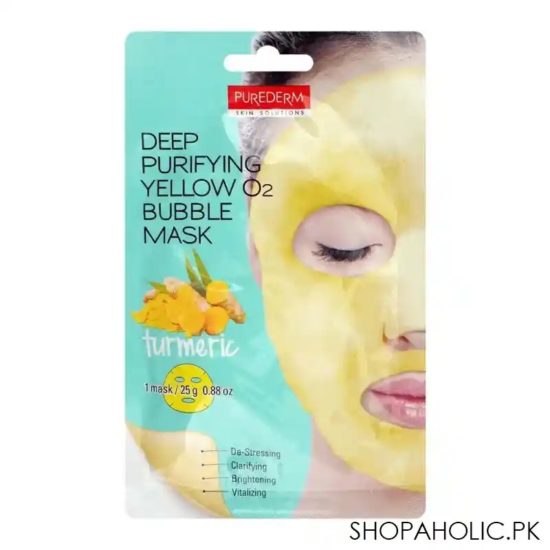 purederm turmeric deep purifying yellow o2 bubble face mask, 25g main image