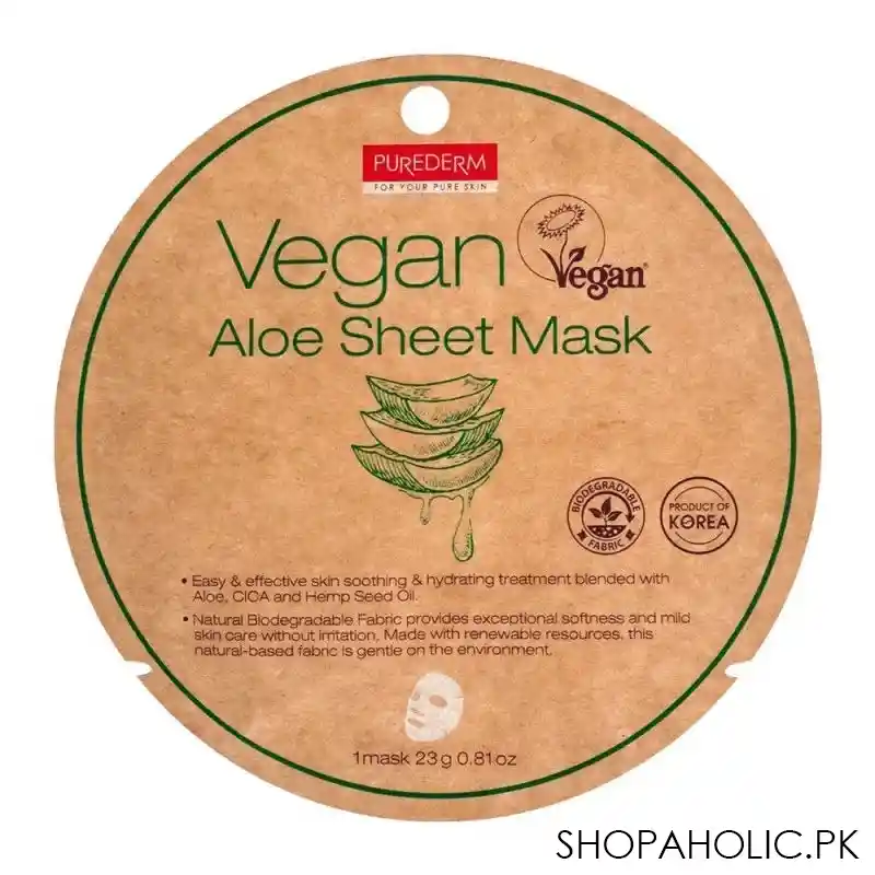 purederm vegan aloe sheet face mask, 23g main image