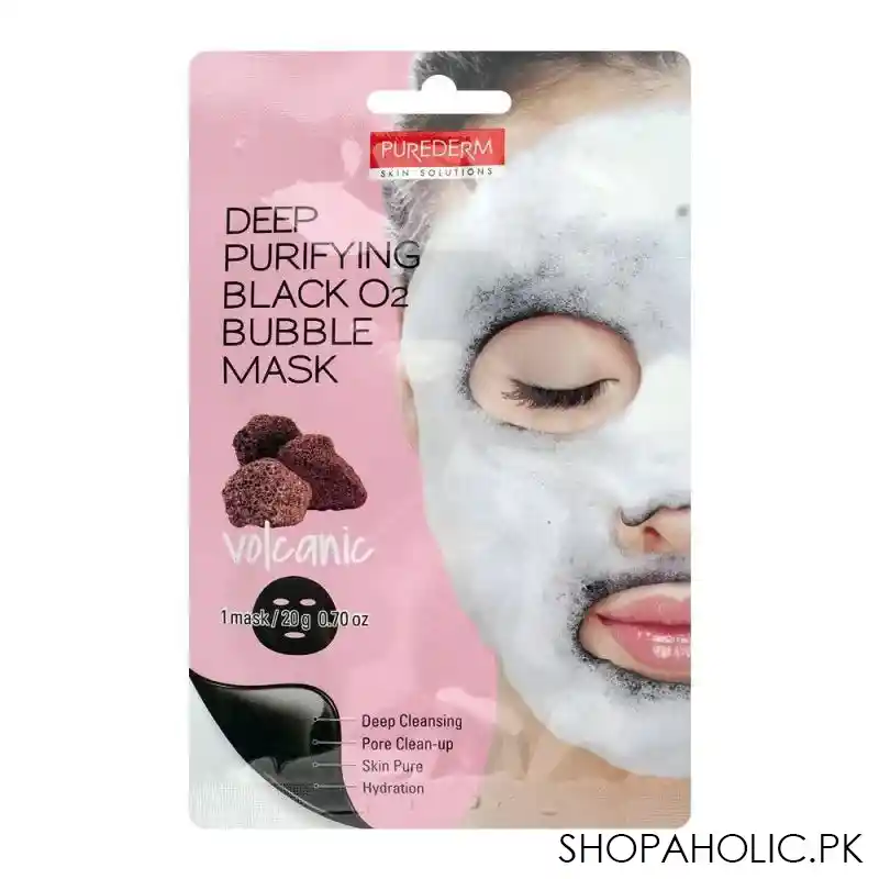 purederm volcanic deep purifying black o2 bubble face mask, 20g main image