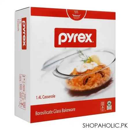 pyrex round bakeware borosilicate glass casserole, 1.4 liter with lid, px cas1400lh image2