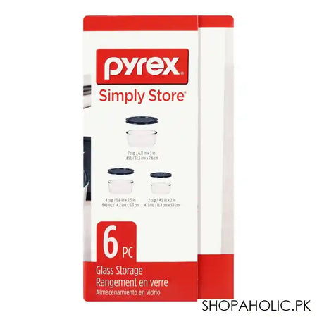 Pyrex Round Glass Storage Container With Blue Lid Set, 6 Pieces, 6010170 - Image 4