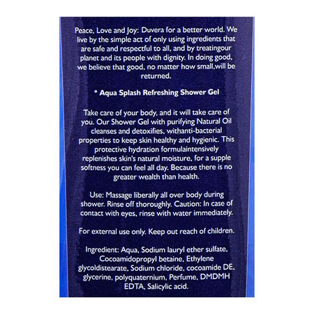 Duvera Aqua Splash Refreshing Shower Gel, 725ml - Image 3
