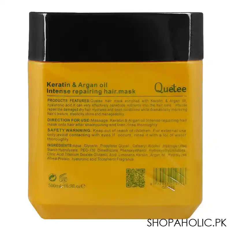 Quetee Keratin Complex Treatment Hair Mask With Moroccan Argan Oil, For Dry, Coarse, Unruly Hair, 500ml - Image 2