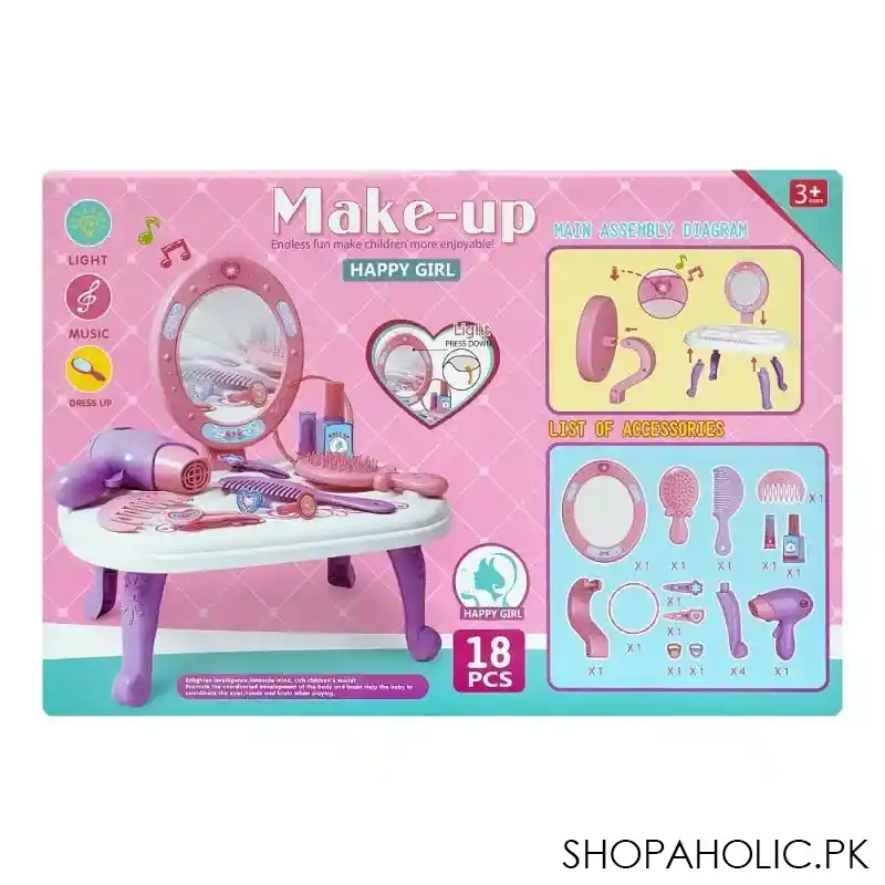 rabia toys happy girls make up 18 pack set with light & music, for 3+ years, 688 32a image2