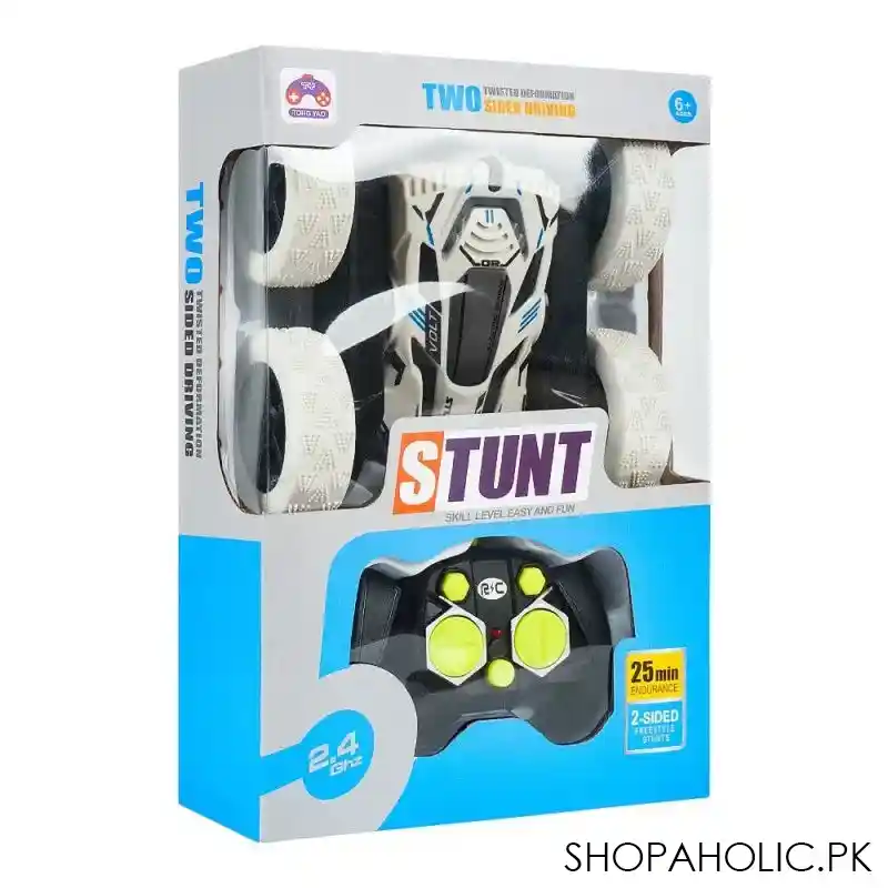 rabia toys remote control 2 sided stunt car, w/light blue & grey, for 6+ years, ty 702 image2