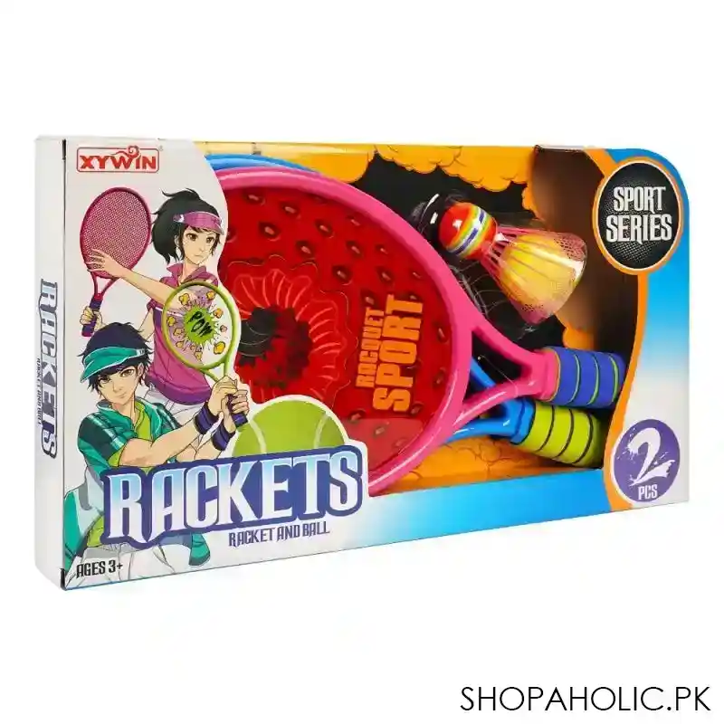 rabia toys sport series racket and shutter cock w/ball set 2 pack, pink & blue, for 3+ years, 9904a main image