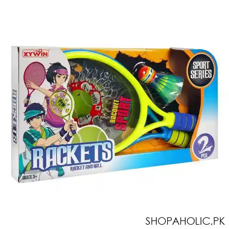 rabia toys sport series racket and shutter cock w/ball set 2 pack, yellow & blue, for 3+ years, 9904a main image