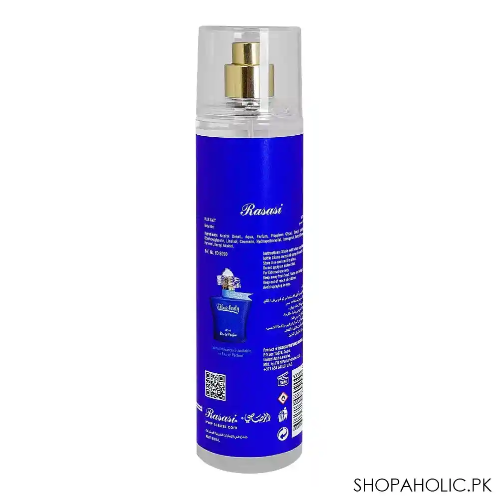 rasasi blue lady body mist, for women, 250ml image2