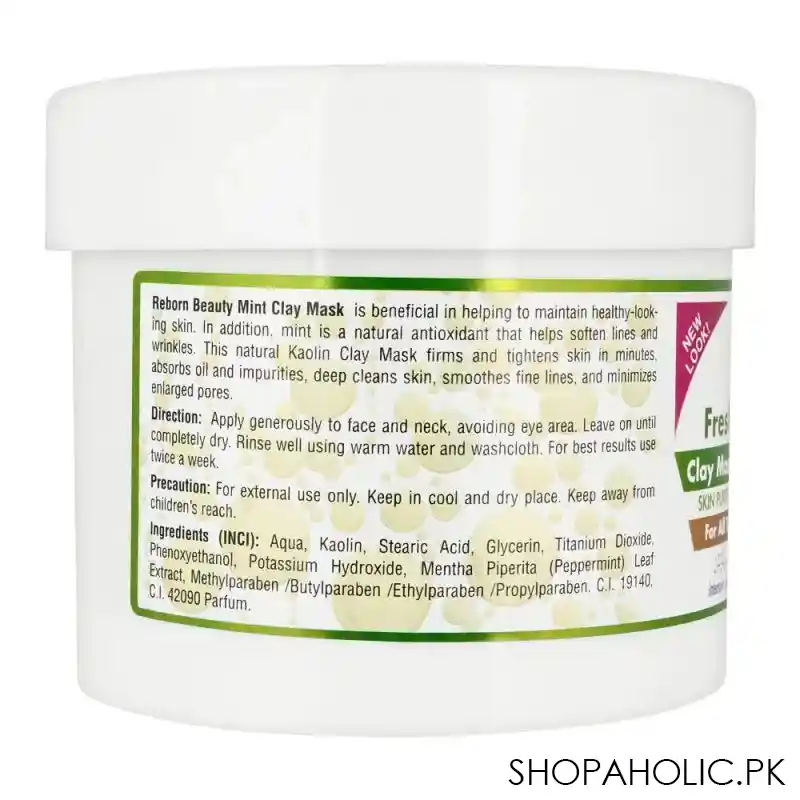 reborn beauty fresh mint skin purifying formula clay face mask, all skin types, 500ml image2
