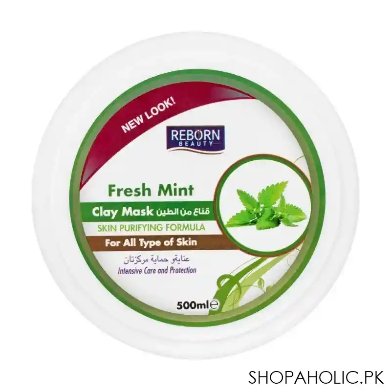 reborn beauty fresh mint skin purifying formula clay face mask, all skin types, 500ml image3