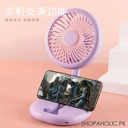 rechargable mini foldable fan with mobile holder main image