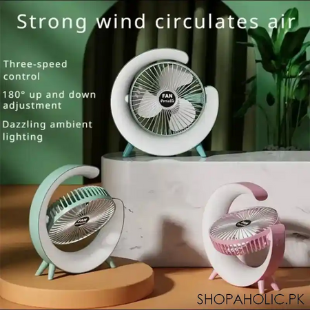rechargeable desktop fan with colorful led light image3