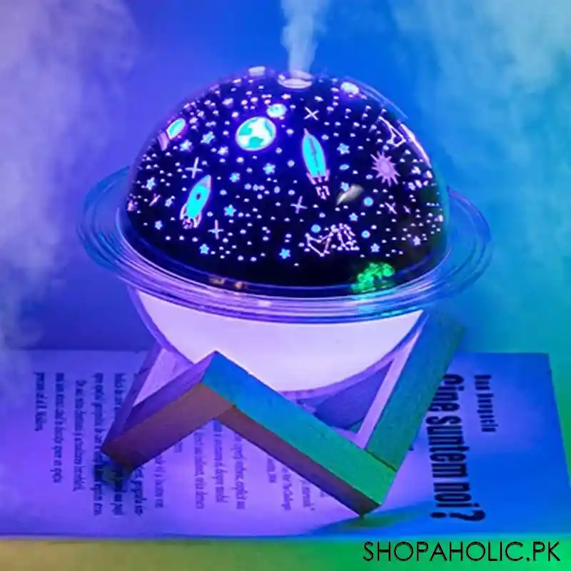 rechargeable led ultrasonic air humidifier diffuser lamp with colorful changing light and wooden stand image2