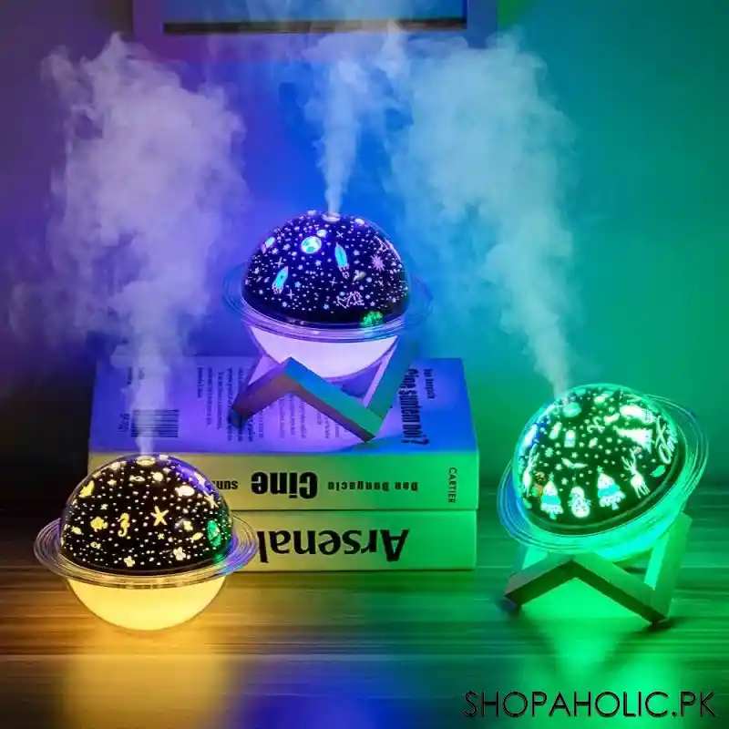 rechargeable led ultrasonic air humidifier diffuser lamp with colorful changing light and wooden stand image4