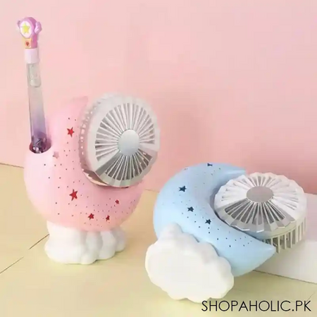 rechargeable moon shaped mini fan with pen holder image2