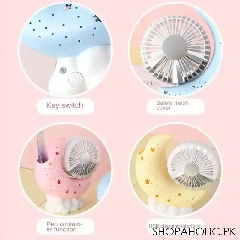 rechargeable moon shaped mini fan with pen holder image4