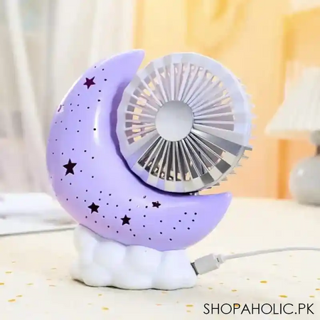 rechargeable moon shaped mini fan with pen holder main image