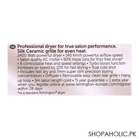 Remington Professional Silk Hair Dryer, 2400W, AC9096 - Image 2