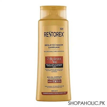 Restorex 7 Nourishing Oils Nourishing Care Shampoo, For Dry, Normal and Damaged Hair, Paraben Free, 500ml - Main Image