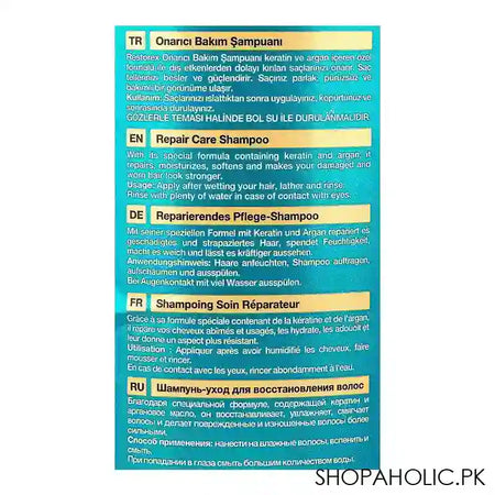 Restorex Keratin & Argan Repair Care Shampoo, For Damaged Hair, 500ml - Image 2