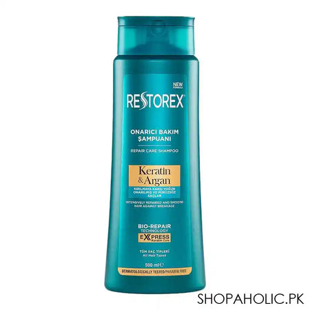 Restorex Keratin & Argan Repair Care Shampoo, For Damaged Hair, 500ml - Main Image