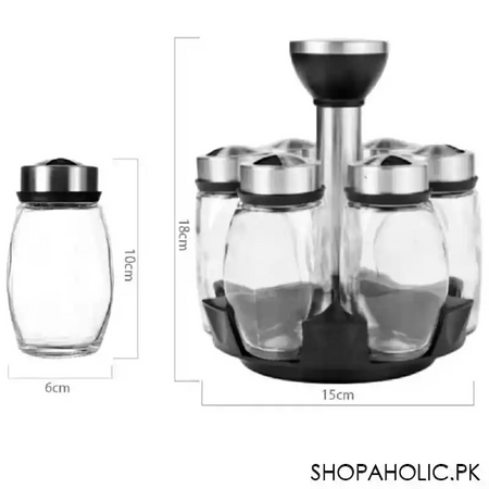 revolving spice rack with 6 glass spice jars image8