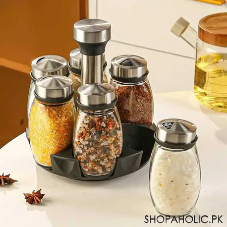 revolving spice rack with 6 glass spice jars main image