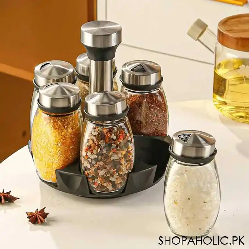 revolving spice rack with 6 glass spice jars main image
