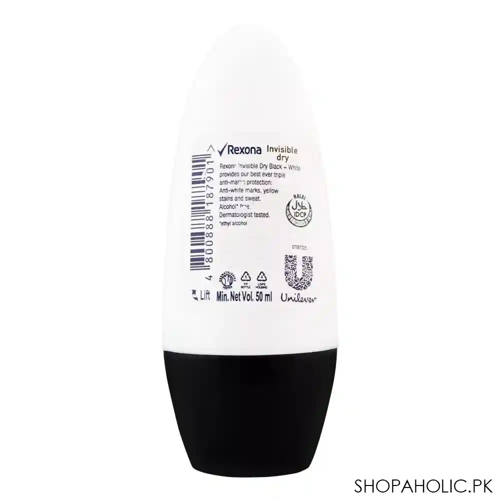 rexona motion sense invisible dry black + white roll on deodorant, 50ml image2