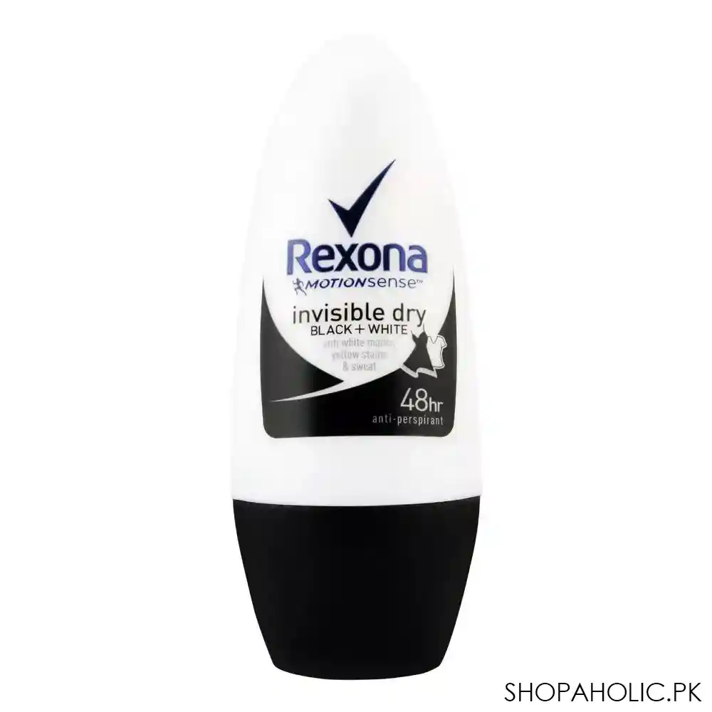 rexona motion sense invisible dry black + white roll on deodorant, 50ml main image