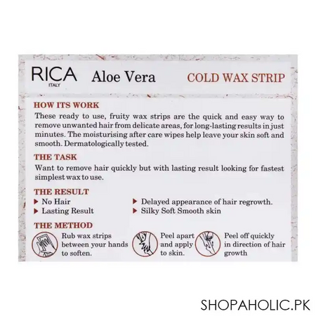 rica aloe vera cold wax strip, legs & body, all skin types, 20 pack image3