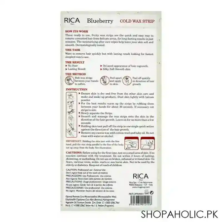 rica blueberry cold wax strips, for legs & body, all skin types, 20 pack image2