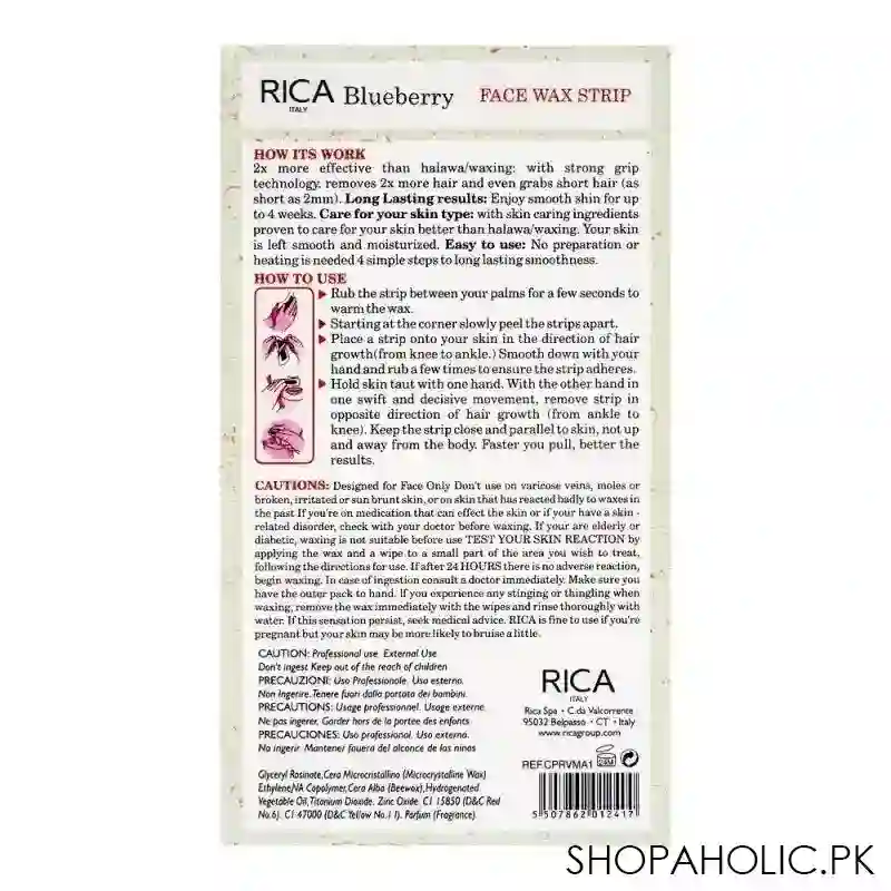 rica blueberry face wax strips, all skin types, 20 pack image2