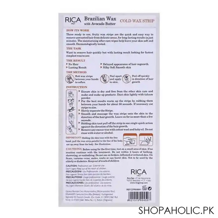 rica brazilian wax, with avocado butter, legs & body cold wax strip, 20 pack, for sensitive skin image2