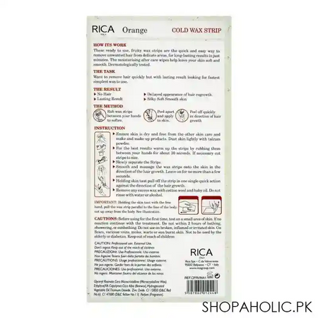 rica orange cold wax strips, for legs & body, all skin types, 20 pack image2
