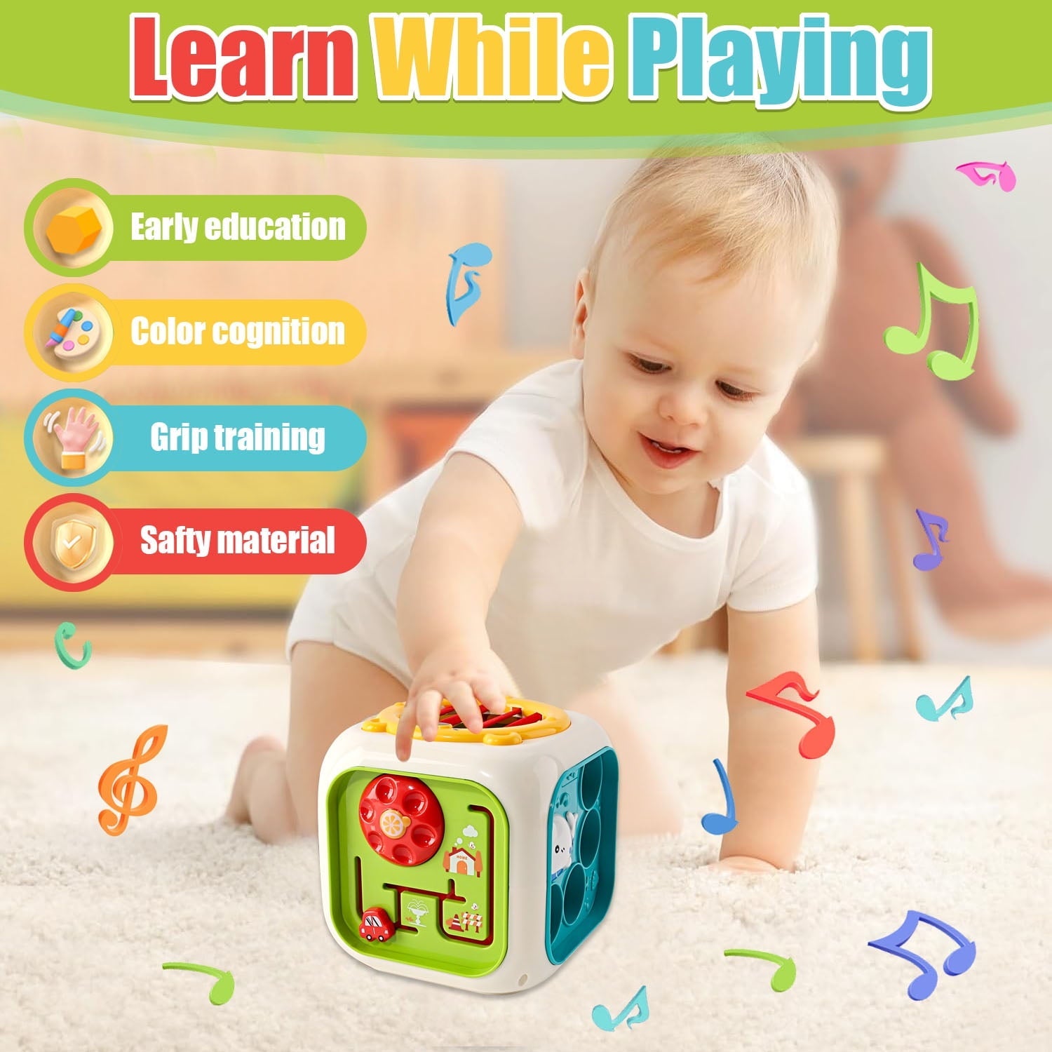6 in 1 Activity Cube Box With Piano And Drum For Toddlers