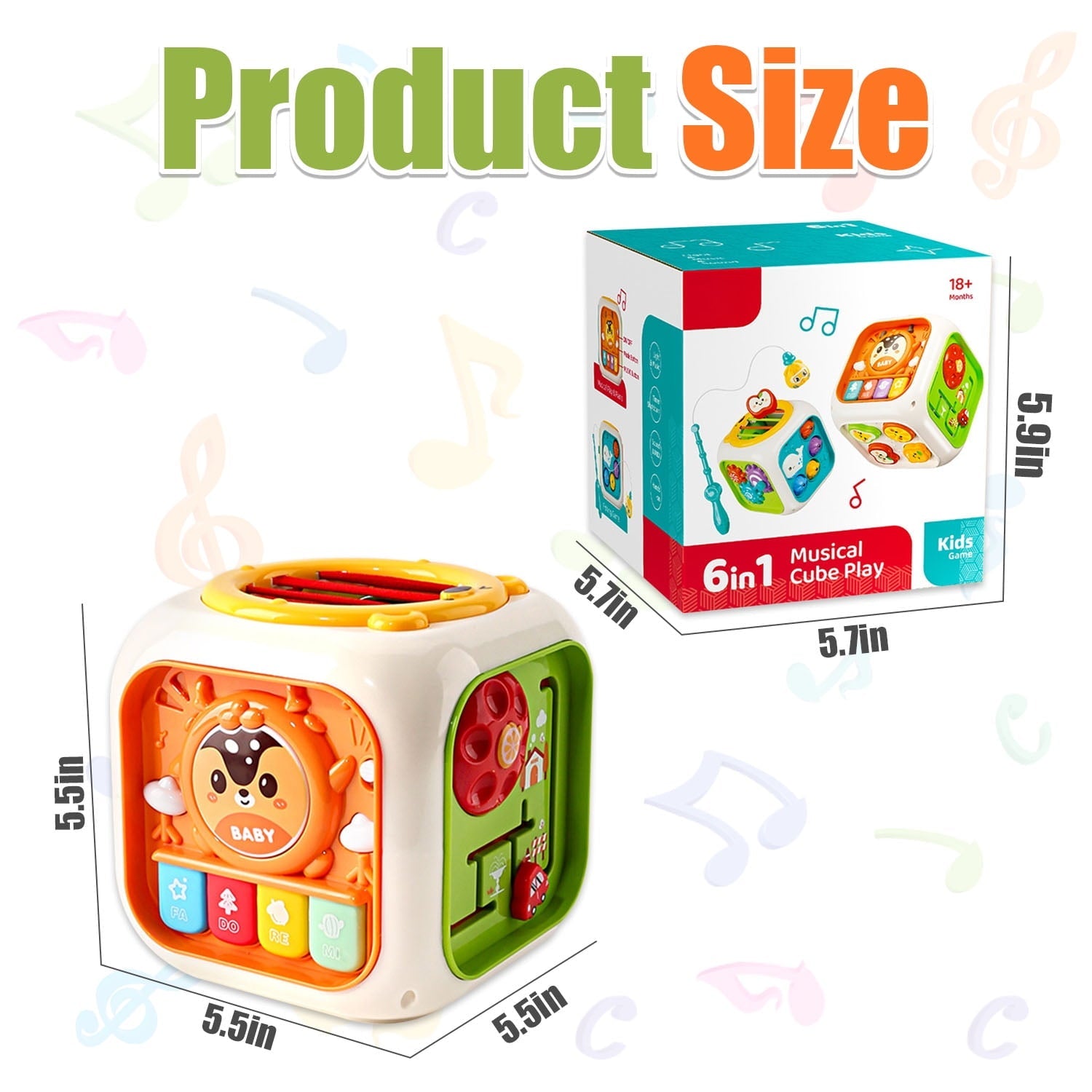 6 in 1 Activity Cube Box With Piano And Drum For Toddlers