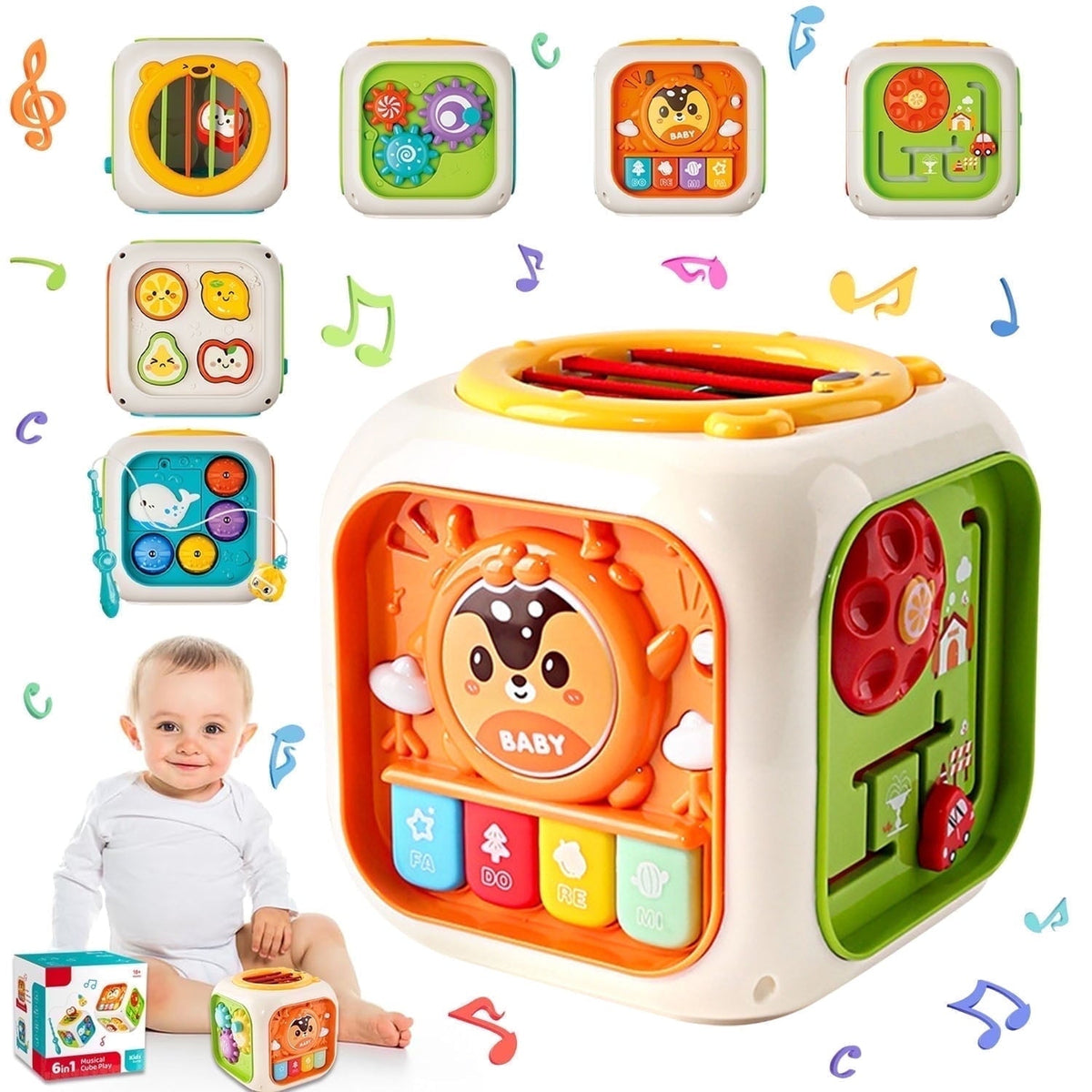 6 in 1 Activity Cube Box With Piano And Drum For Toddlers