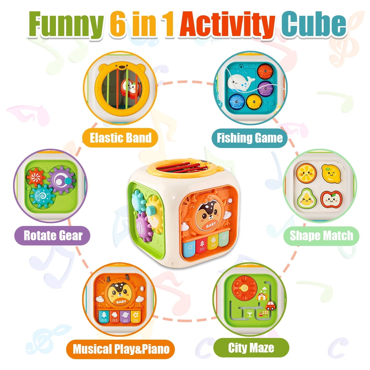 6 in 1 Activity Cube Box With Piano And Drum For Toddlers