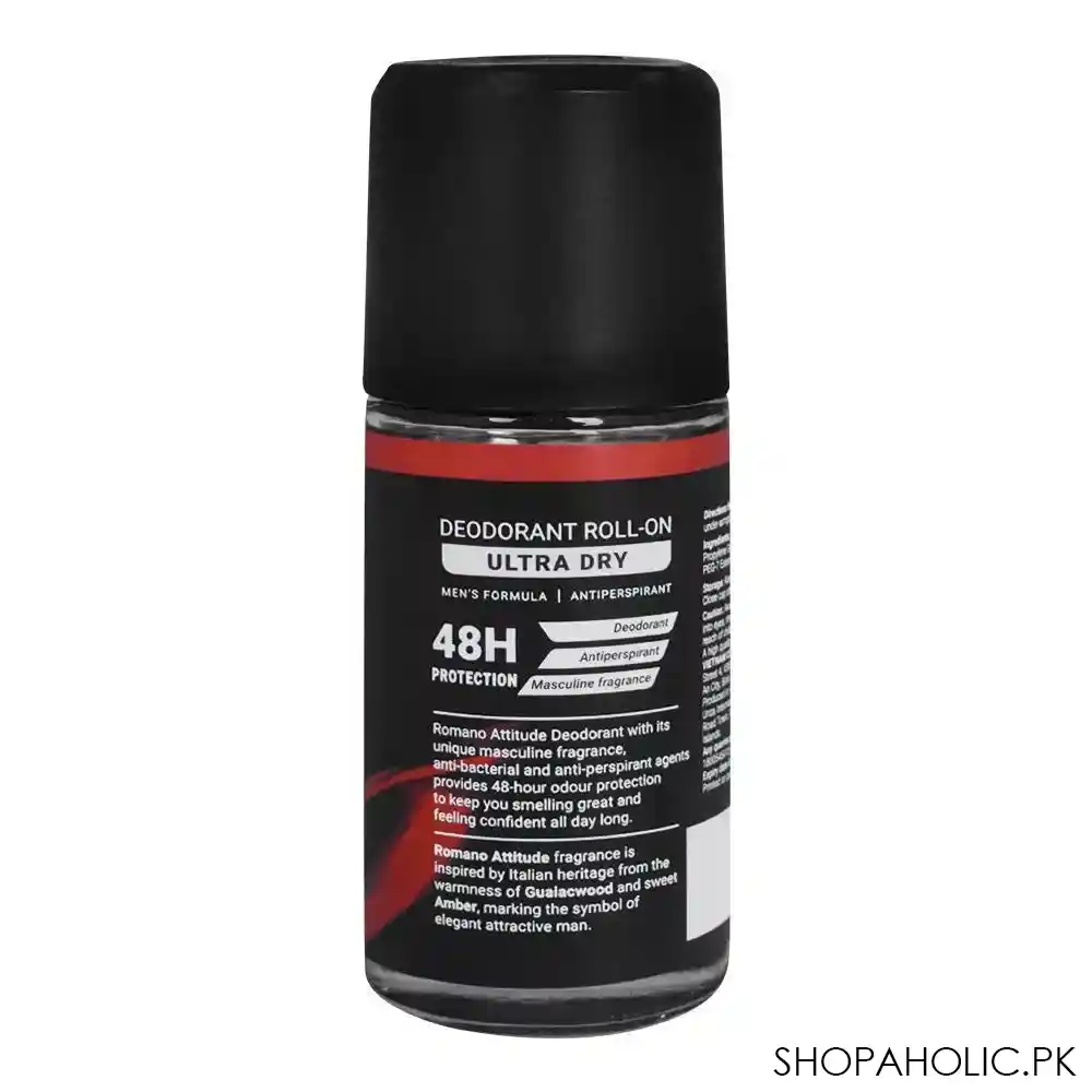 romano attitude ultra dry 48h deodorant roll on, for men, 50ml image2