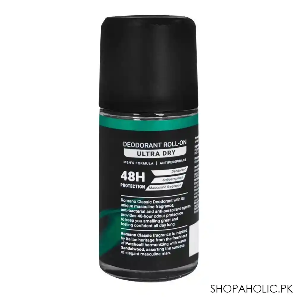 romano classic ultra dry 48h deodorant roll on, for men, 50ml image2