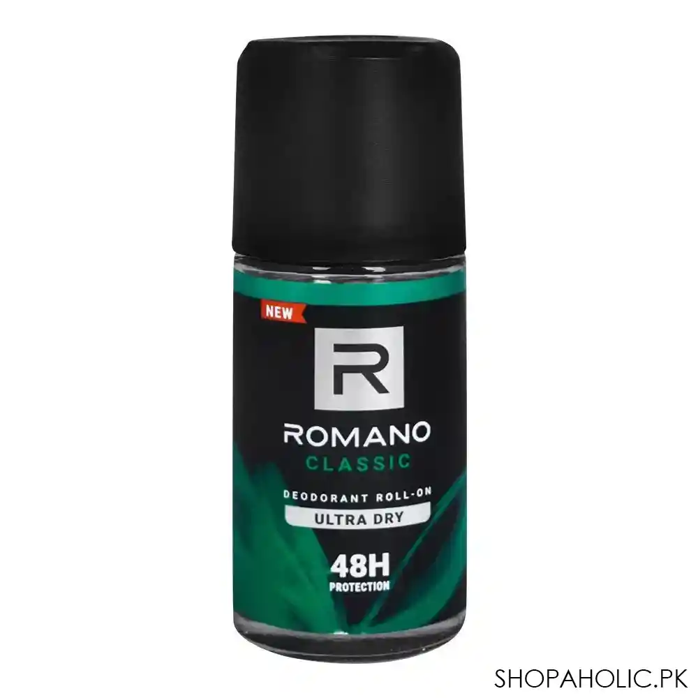 romano classic ultra dry 48h deodorant roll on, for men, 50ml main image