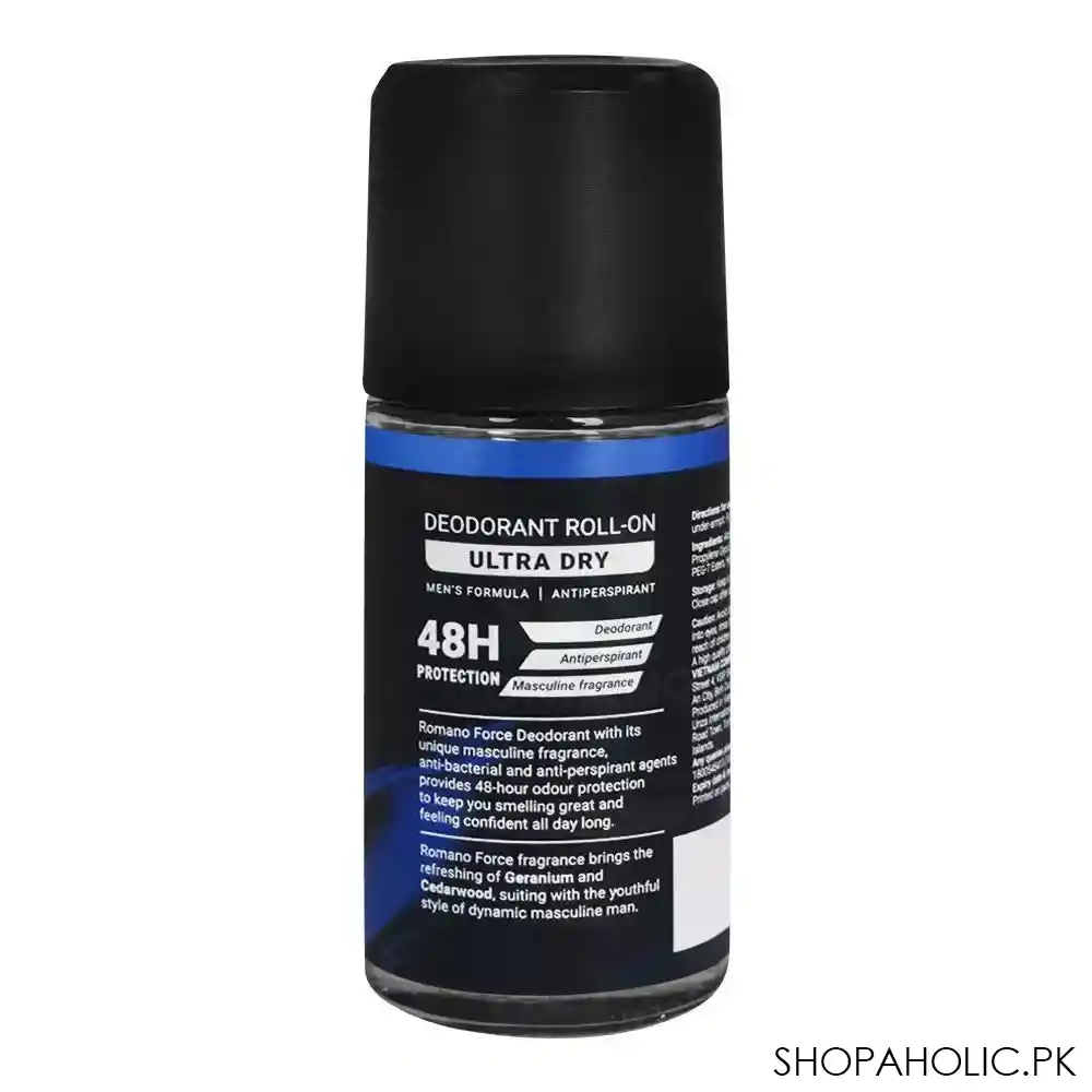 romano force ultra dry 48h deodorant roll on, for men, 50ml image2
